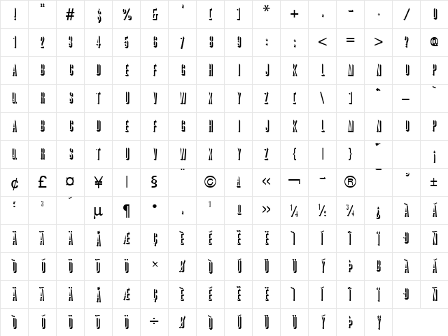 Great Relief Regular  glyph index