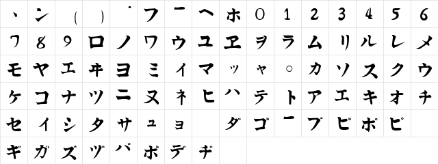 Kata Regular  glyph index