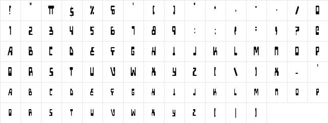 XPED Condensed Condensed  glyph index