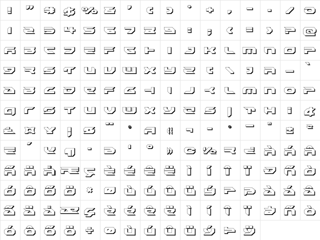 Royal Samurai 3D Regular  glyph index