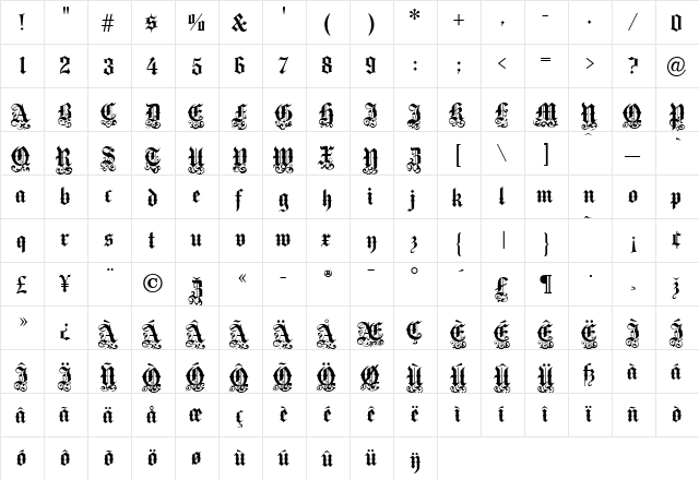MediciText Regular  glyph index