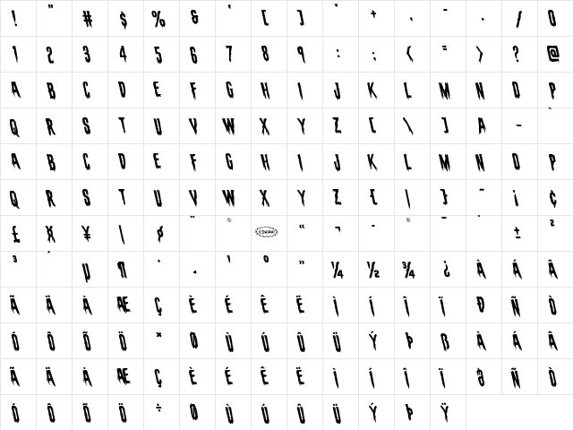 Eva Fangoria Leftalic Italic  glyph index