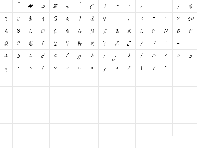 LD Pen & Ink Regular  glyph index