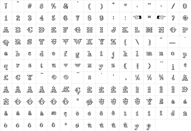 Saddlery Regular  glyph index