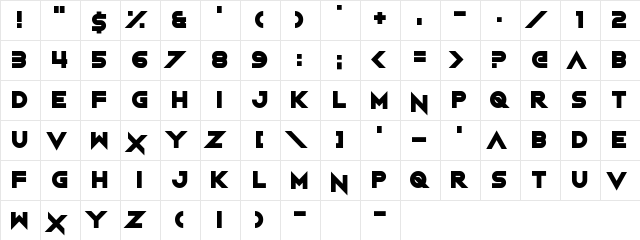 Night Machine Regular  glyph index