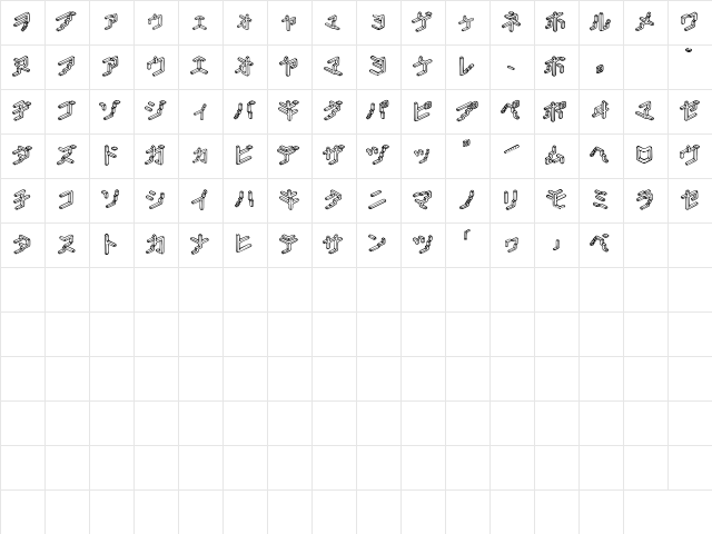Glace KATAKANA Regular  glyph index