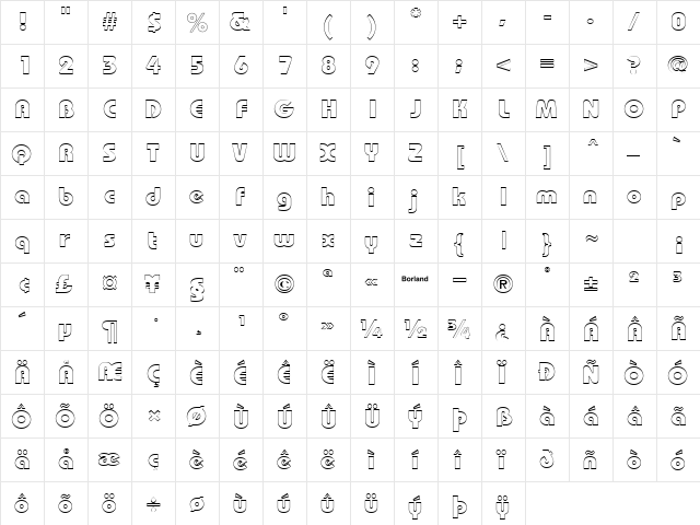 Bordeaux Black Outline Regular  glyph index