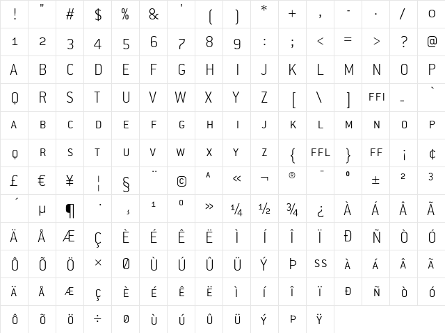 ConduitSCITC ExtraLight  glyph index
