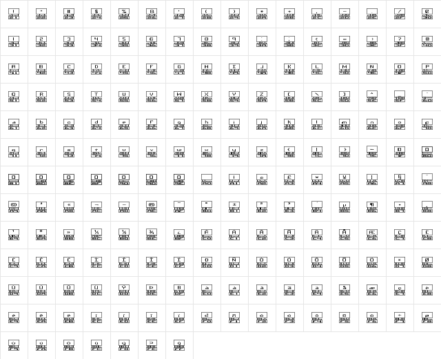 Binary X BRK Regular  glyph index