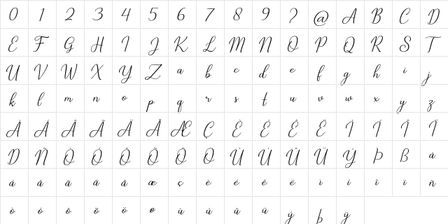Cathylan Regular  glyph index