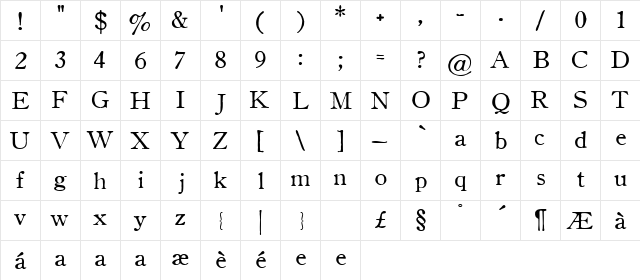 OldStyle 1 HPLHS  glyph index