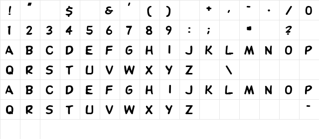 DupuyBALloon-Bold Bold  glyph index