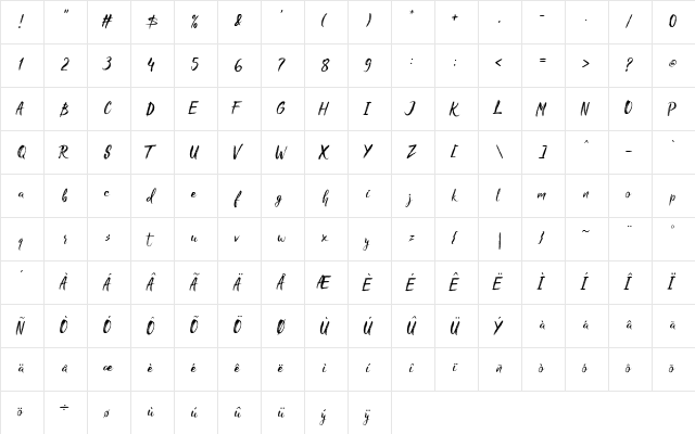 Madhouz Regular  glyph index