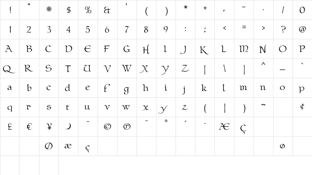 ClaustrumBleed Regular  glyph index
