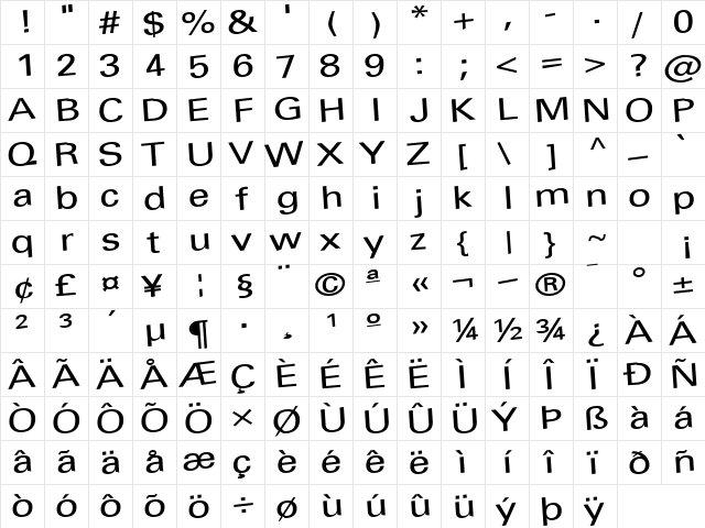 Barn Regular  glyph index