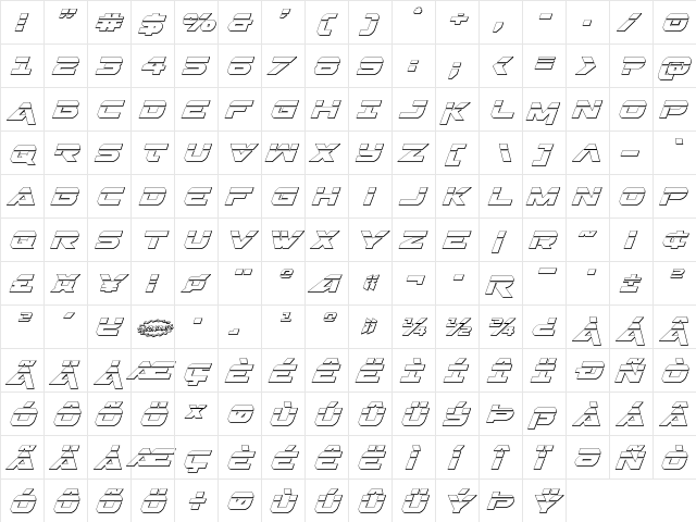 Gemina Laser 3D Italic Italic  glyph index