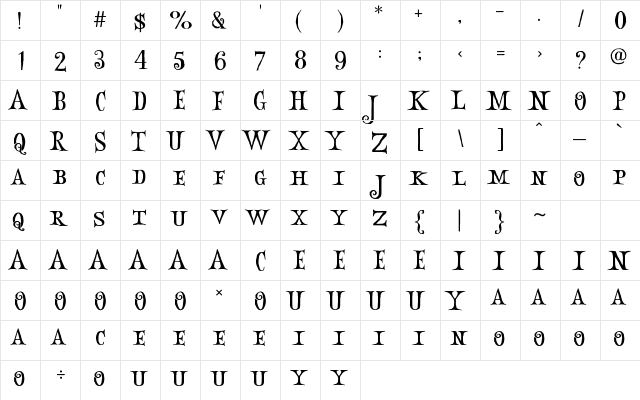 Night Mare Regular  glyph index