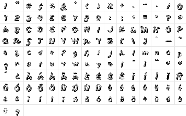 1stAve Regular  glyph index