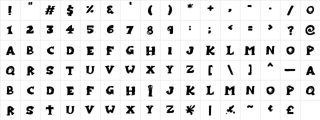 Zombiebites Regular  glyph index
