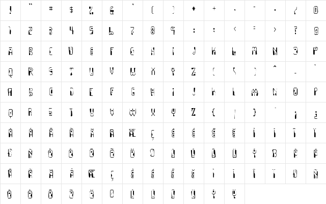 Dignity Of Labour Gaunt Regular  glyph index