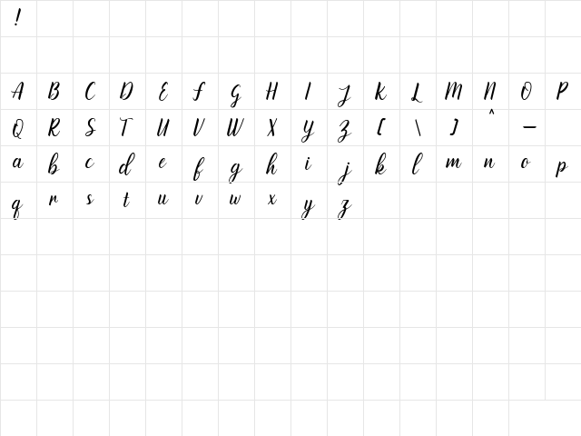 handayani Regular  glyph index