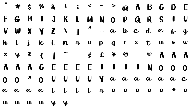 Ginevapu Regular  glyph index