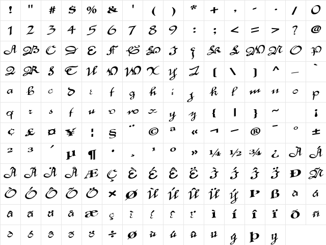 Cap Bold  glyph index