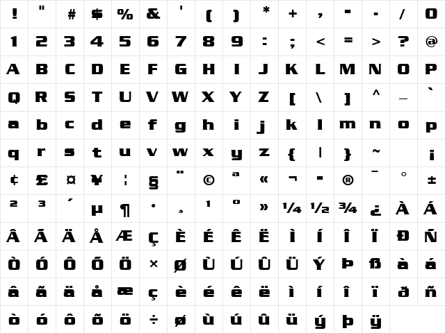 Chainlink Bold  glyph index