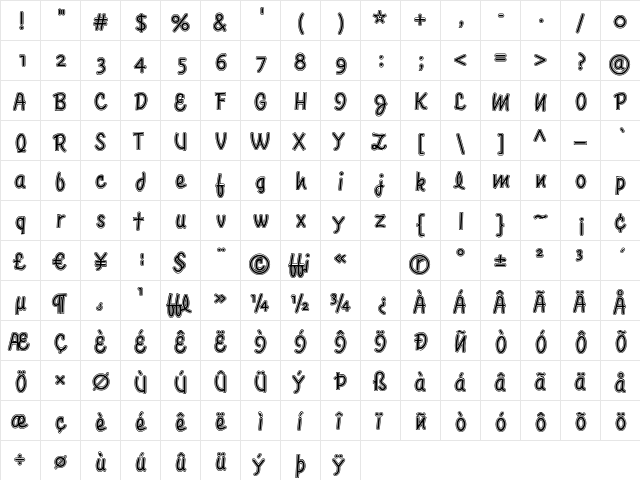 ElliottsVenusDioxideOutlined Regular  glyph index