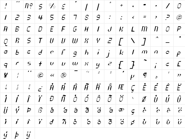 Cyberotica Light  glyph index