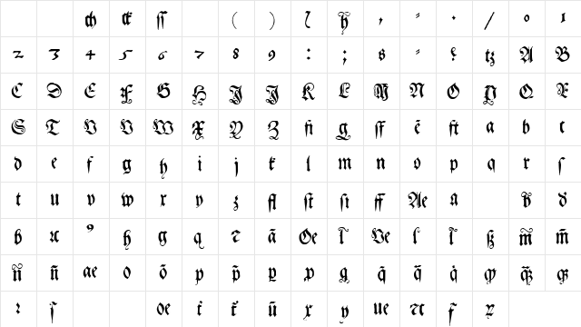 Gebetbuch Fraktur Regular  glyph index