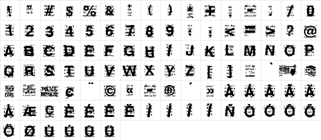 ANGRY Regular  glyph index