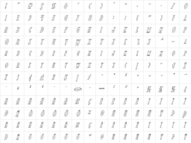 Wolf's Bane II Outline Italic Italic  glyph index
