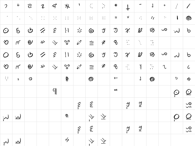 kamis Regular  glyph index