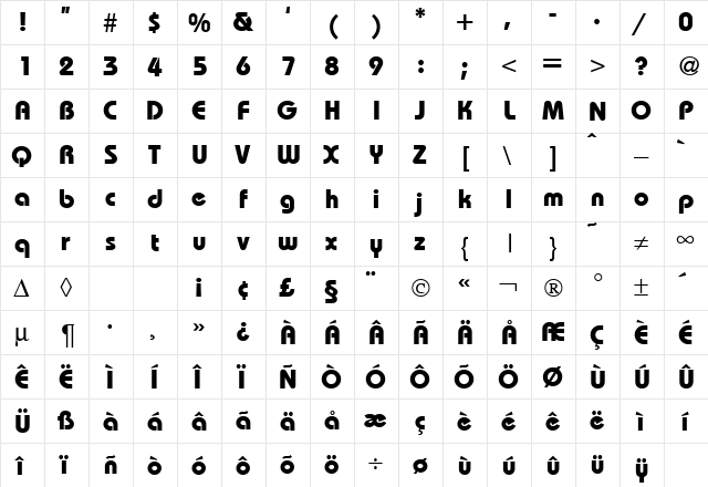 RoundHouseHeavy DB Regular  glyph index