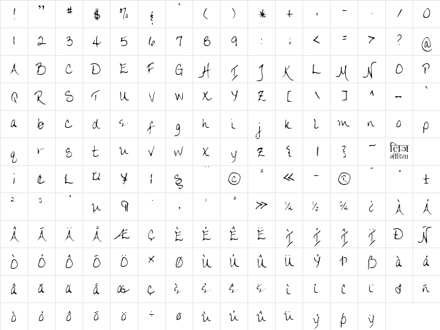 LEHN174 Regular  glyph index