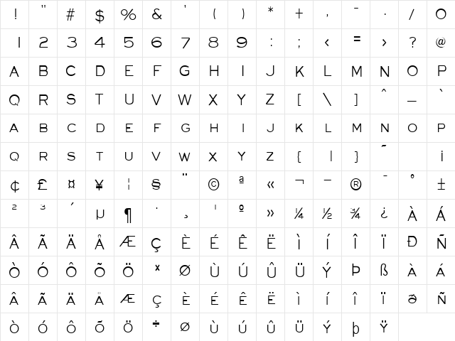 Eyeglass-Condensed Normal  glyph index