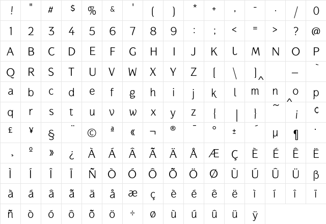 Gauntlet Classic Regular  glyph index