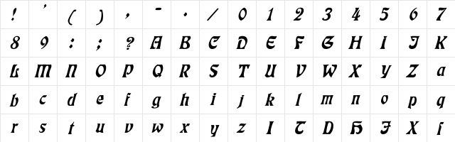 Eckmann Italic Italic  glyph index