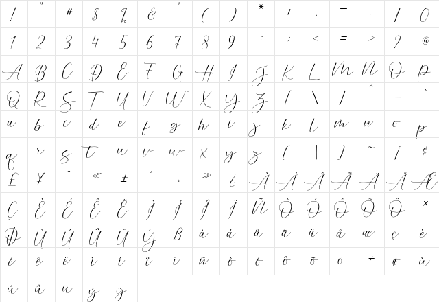 Helostar Regular  glyph index