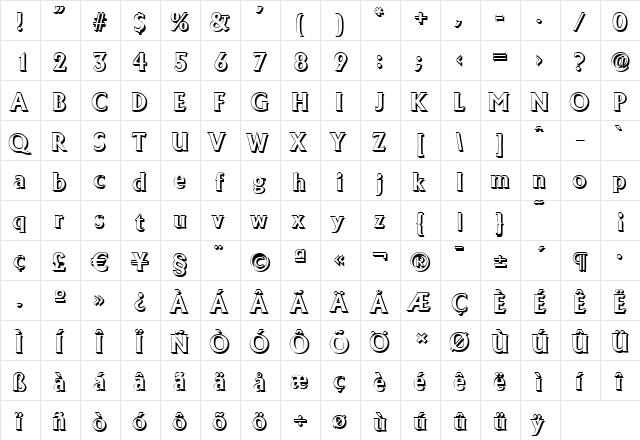 JacobBeckerShadow Bold  glyph index