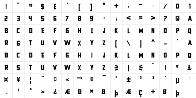 Fatcat Bold  glyph index