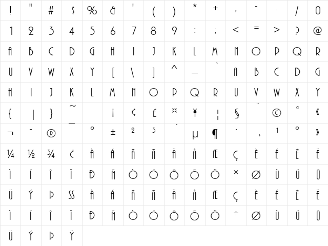 URWPlenaDReg Regular  glyph index