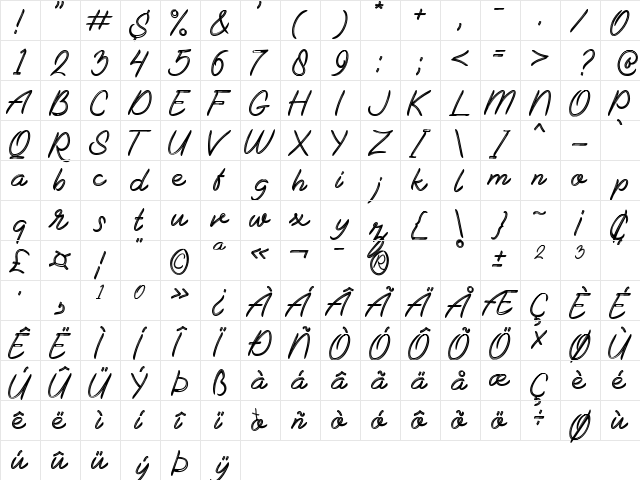 Blapuhy Regular  glyph index