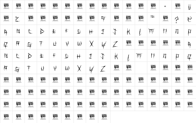 Demon Killer Regular  glyph index