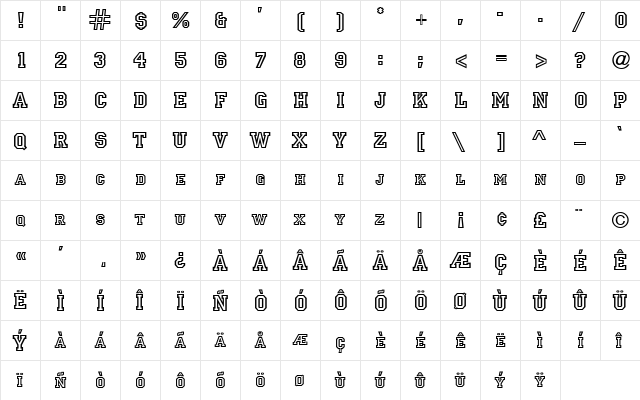 Princetown Regular  glyph index