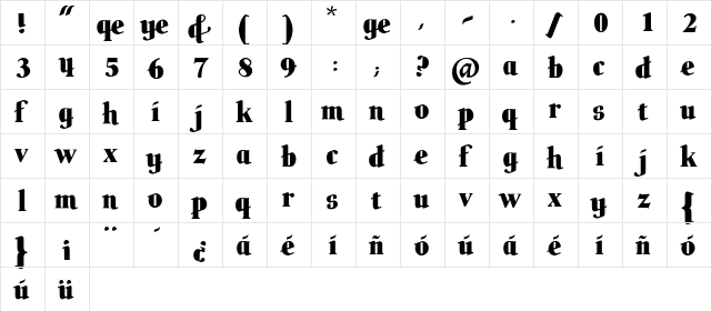 butteler Regular  glyph index