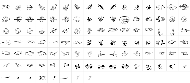 Zapfino Extra LT Ornaments Regular  glyph index