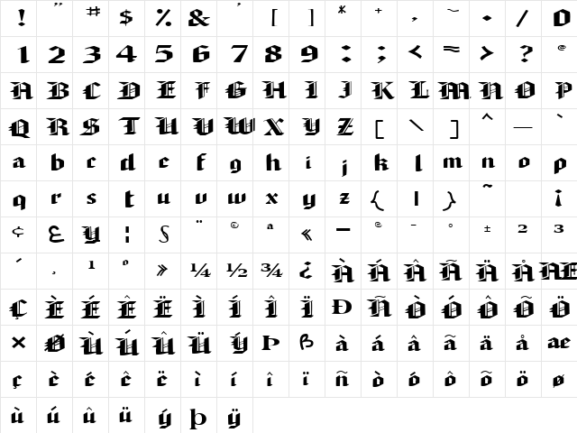 ArmedaSSK Bold  glyph index