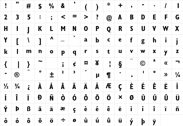 Gill Sans Std Bold Condensed  glyph index